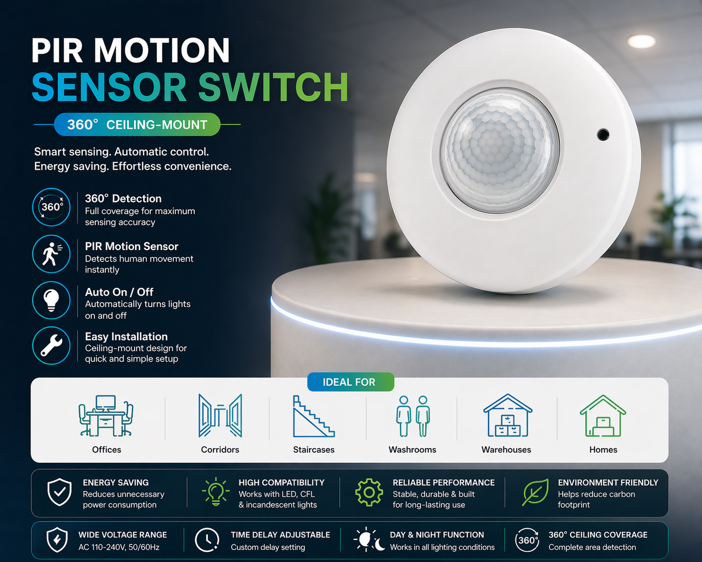 360 degree round ceiling PIR sensor flyer