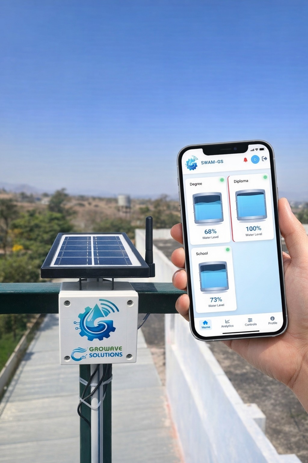 Water tank mobile app being used
